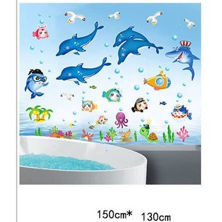 Decal dán tường Combo 2 decal dán tường cá heo