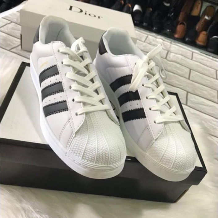 Giày adidas mũi trơn trắng 3 sọc FULL BOX