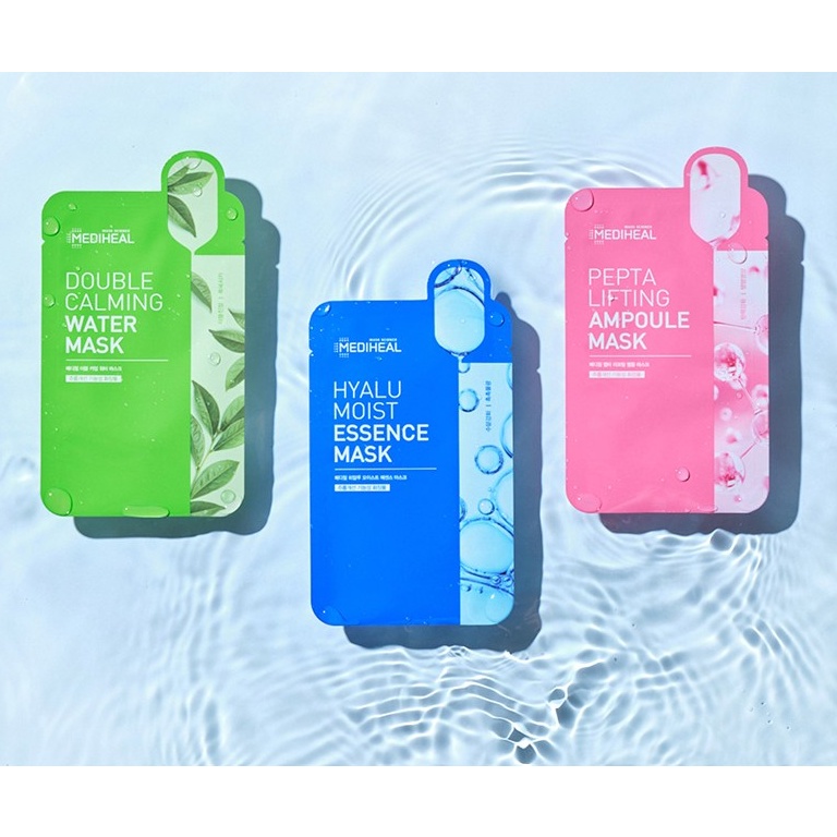Combo set 15 miếng mặt nạ chăm sóc da Mediheal double calming water + Hyalu moist essence + pepta lifting ampoule mask