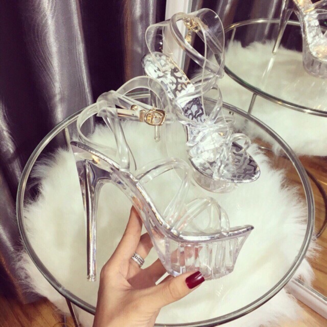 ORDER giày cao gót dây trong suốt vắt chéo 14cm size từ 35 đến 43