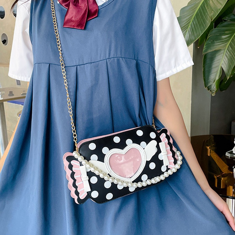 Túi Đeo Chéo Vai Trong Suốt Họa Tiết Chấm Bi Đính Ngọc Trai Dành Cho Nữ