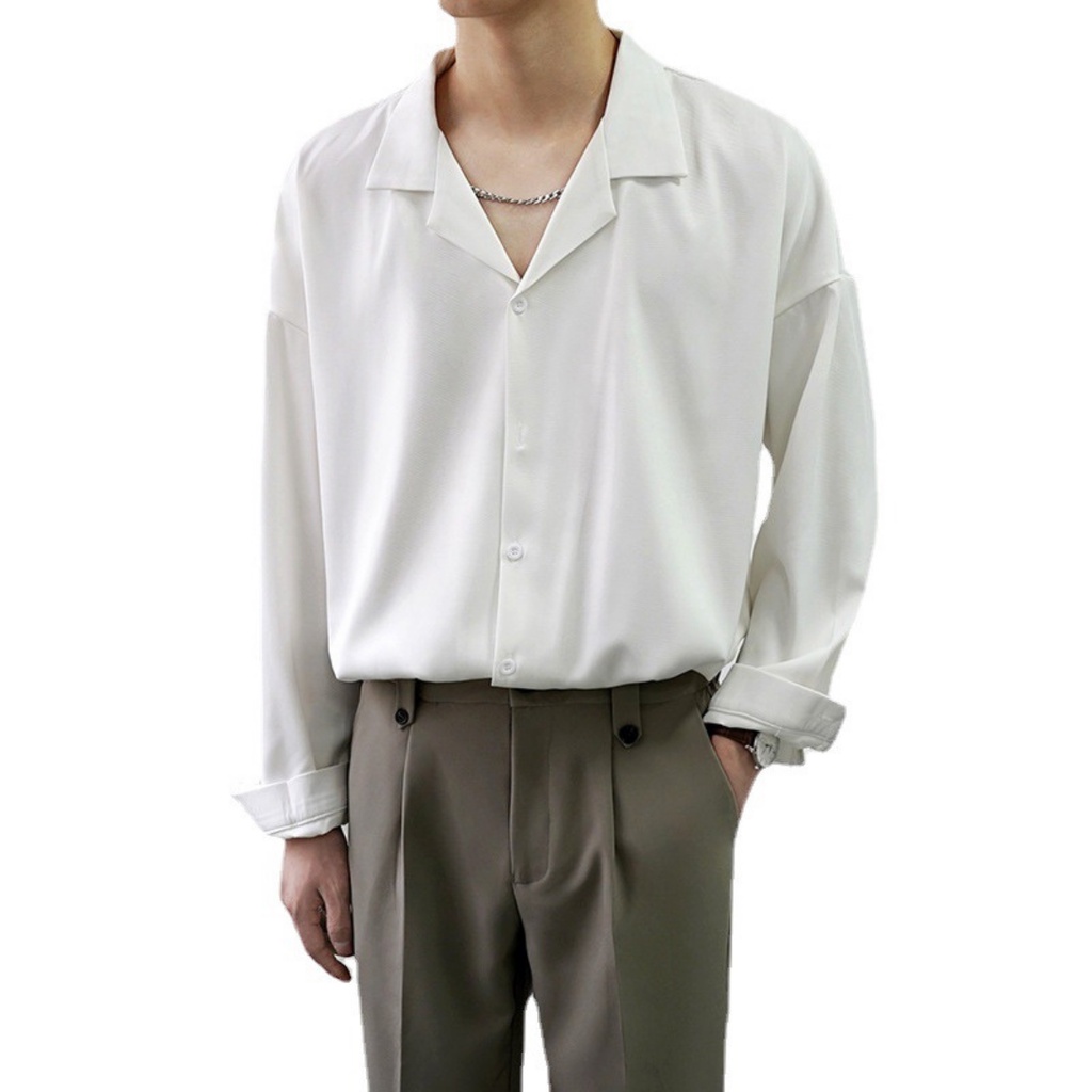 Áo sơ mi form rộng cổ vest tay dài dáng Unisex cả nam nữ Premium (đen, trắng) vải lụa học sinh - JS0102