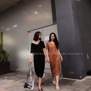Đầm suông tay cổ tim
