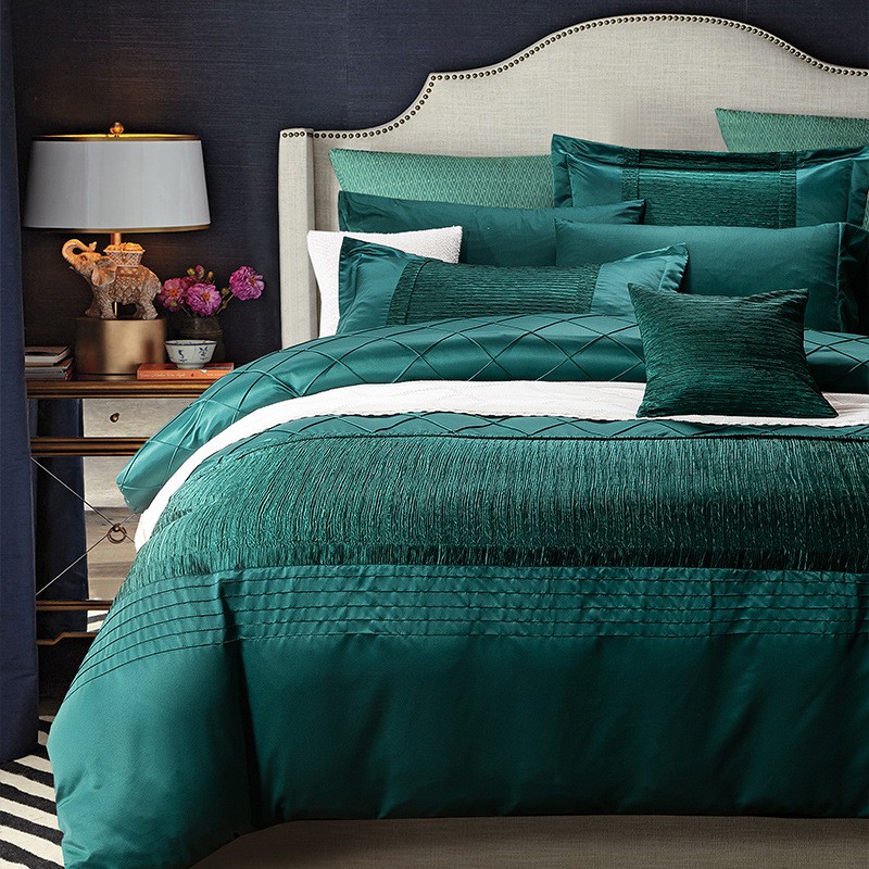 Bộ chăn ga gối lụa luxury 6 món màu xanh (kèm ảnh thật)