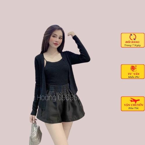 Set áo khoác cardigan len nữ kèm áo 2 dây sọc kẻ ngang đen trắng cá tính ulzzang Hàn Quốc thu đông