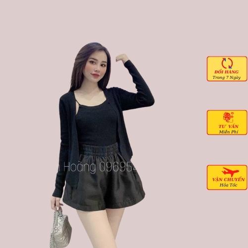 Set áo khoác cardigan len nữ kèm áo 2 dây sọc kẻ ngang đen trắng cá tính ulzzang Hàn Quốc thu đông