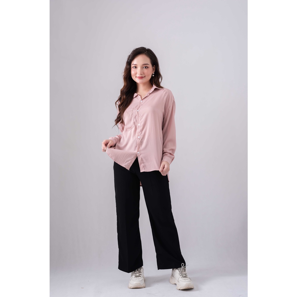 Áo sơ mi cổ polo Juka Shop dài tay dáng rộng thời trang Hàn Quốc