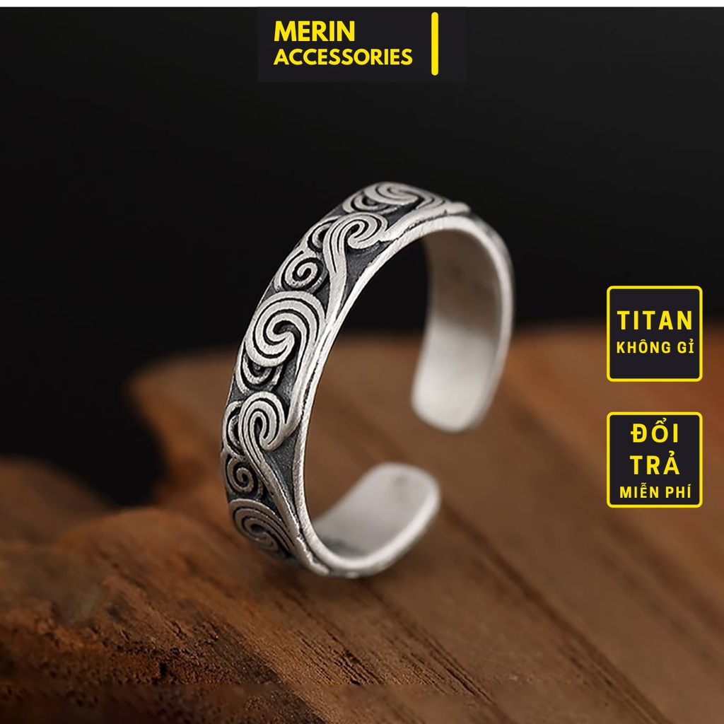 Nhẫn Nam Hình Vân Mây Cloudy Ring Merin Accessories Thời Trang Basic Màu Bạc Đẹp Cao Cấp - Nhẫn Nam Thép Titan Không Gỉ