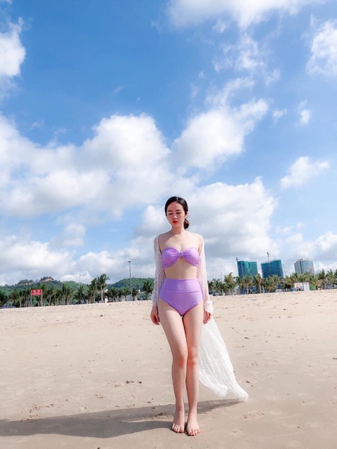 Bikini tím khoai môn cạp cao che bụng