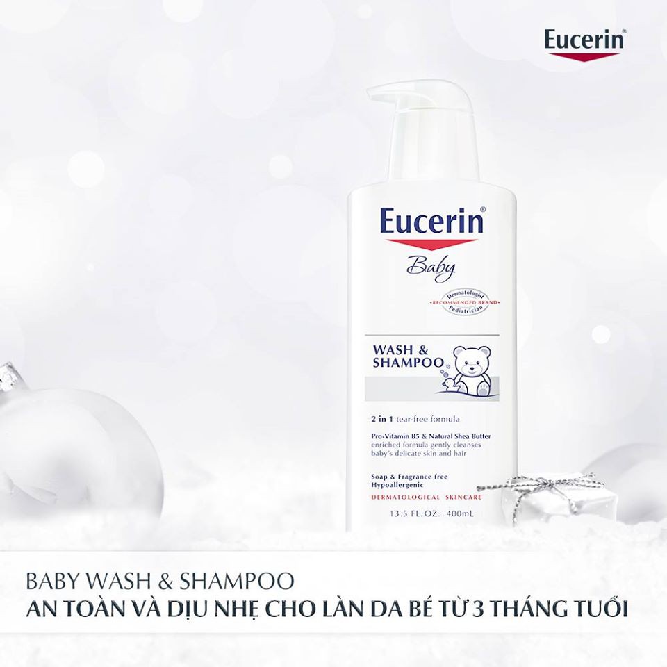 Sữa tắm gội dịu nhẹ cho bé Eucerin baby wash & shampoo 400ml TẶNG mặt nạ Sexylook (Nhập khẩu)