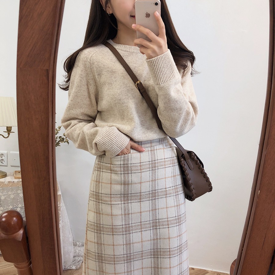 Kumivn order chân váy dạ kẻ lưng cao dáng dài suông kiểu MORAN ulzzang Hàn Quốc | BigBuy360 - bigbuy360.vn