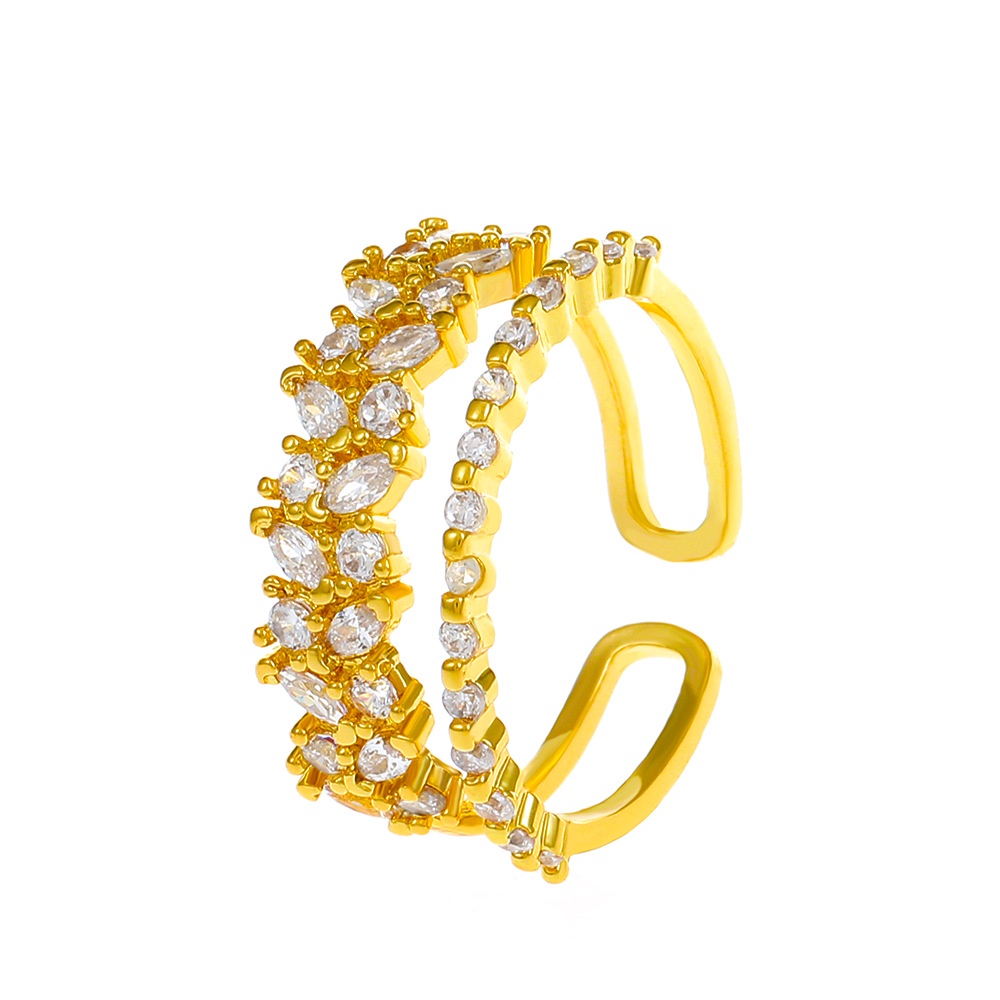 Nhẫn Hở Hai Lớp Mạ Vàng Đính Đá Zircon Sang Trọng Phong Cách Âu Mỹ Thời Trang