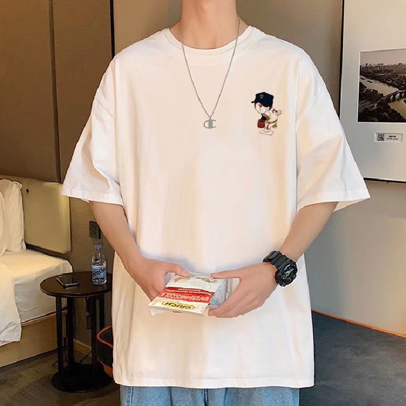 Áo Thun Tay Ngắn Dáng Rộng In Họa Tiết Hoạt Hình Phong Cách Hàn Quốc Thời Trang Mùa Hè Cho Nam Và Nữ Size M-8XL
