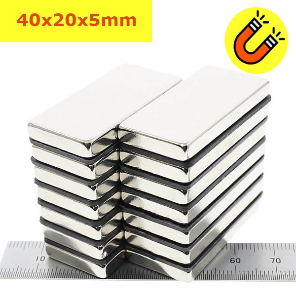 Nam châm đất hiếm 40x20x5mm siêu mạnh mạ bạc Niken