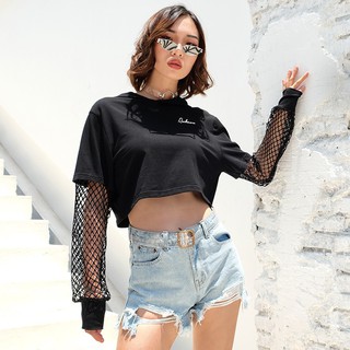 Áo Croptop Tay Dài Phối Lưới