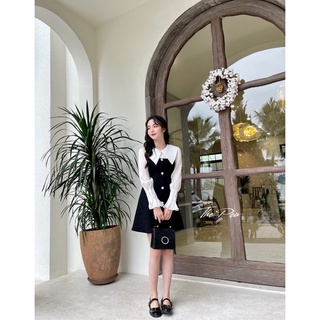 [ ẢNH THẬT + VIDEO ] SOPHIA DRESS new black ver - Đầm dạ tweed đen cao cấp phối tơ ón trắng #4