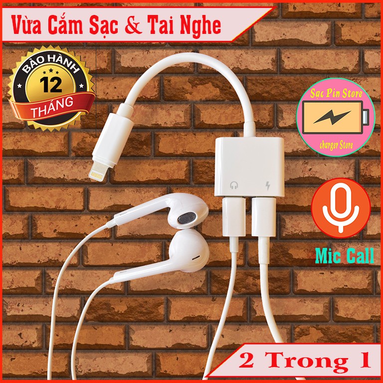 Jack chia 2 cổng  lightning cho iphone ra Cổng Sạc & Cổng Tai Nghe Cao Cấp Bh - 12 Tháng - jack Chuyển Đổi iphone Cho