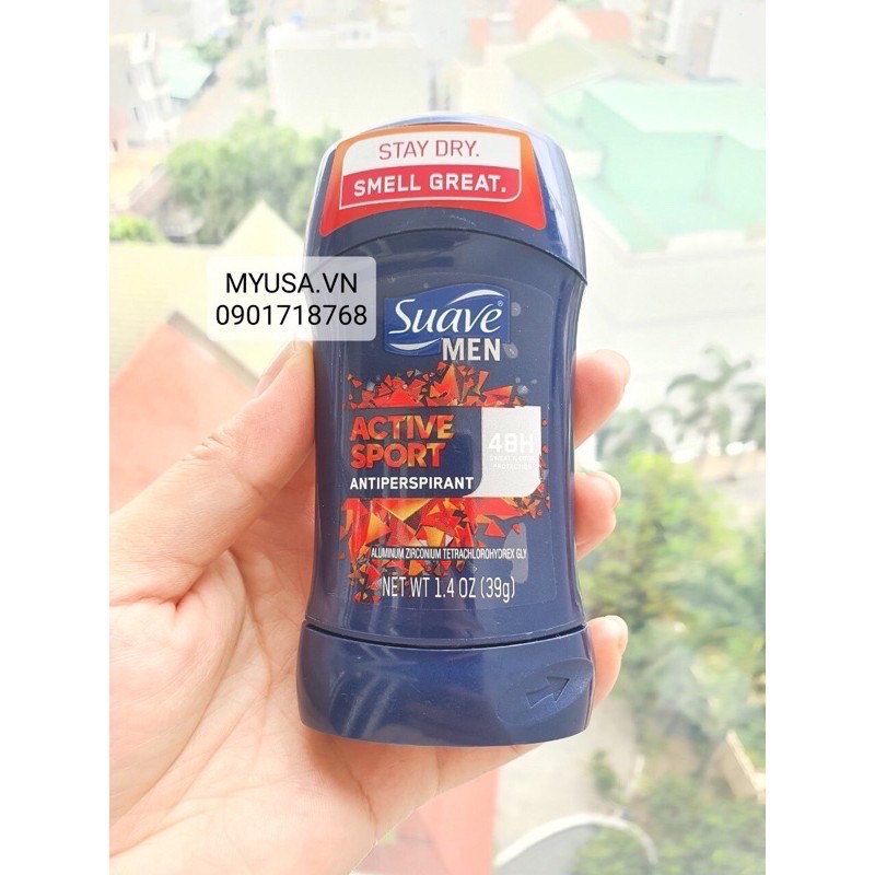 Lăn Sáp Khử Mùi Nam❤️ Lăn khử mùi dành cho nam Suave Men Active Sport Antiperspirant 48h -39g