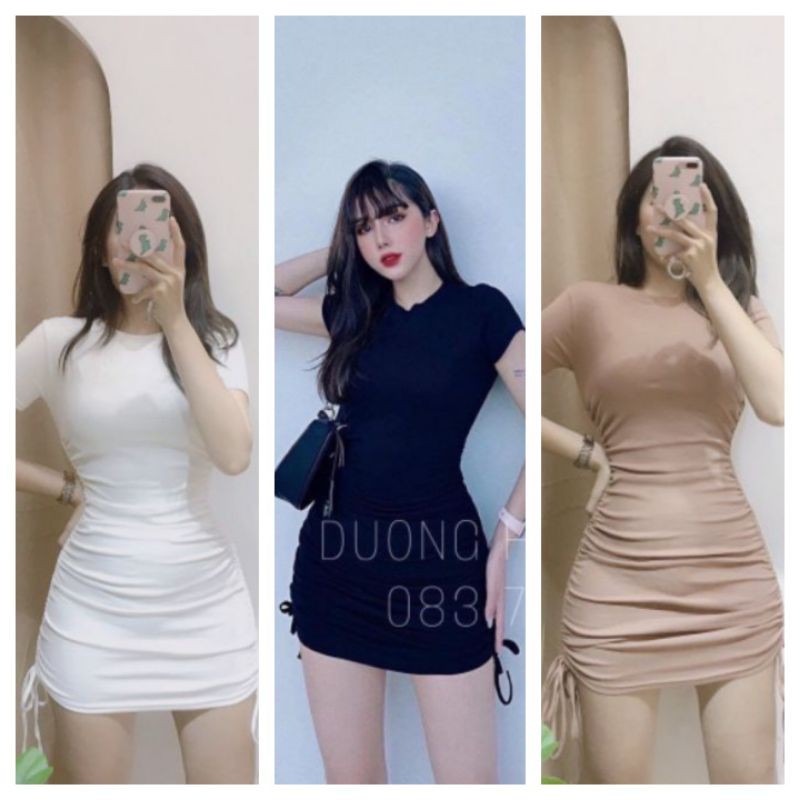 Váy ôm body dây rút sườn cổ tròn