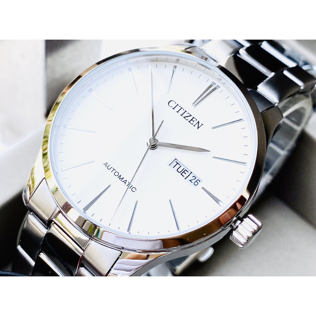 Đồng hồ Nam chính hãng Citizen Automatic NH8350-83A Size 40,Mặt trắng,Lịch-Máy cơ tự động-Dây kim loại thép cao cấp
