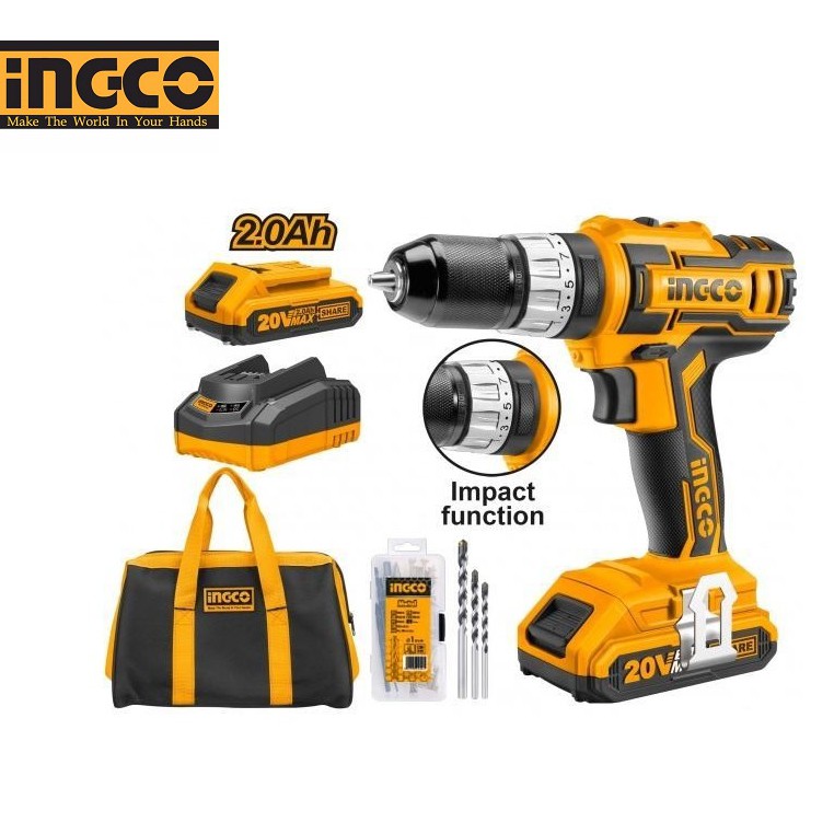 20V-10mm CIDLI2002 Máy khoan dùng pin Lithium hiệu INGCO - 2 PIN - 50 linh kiện