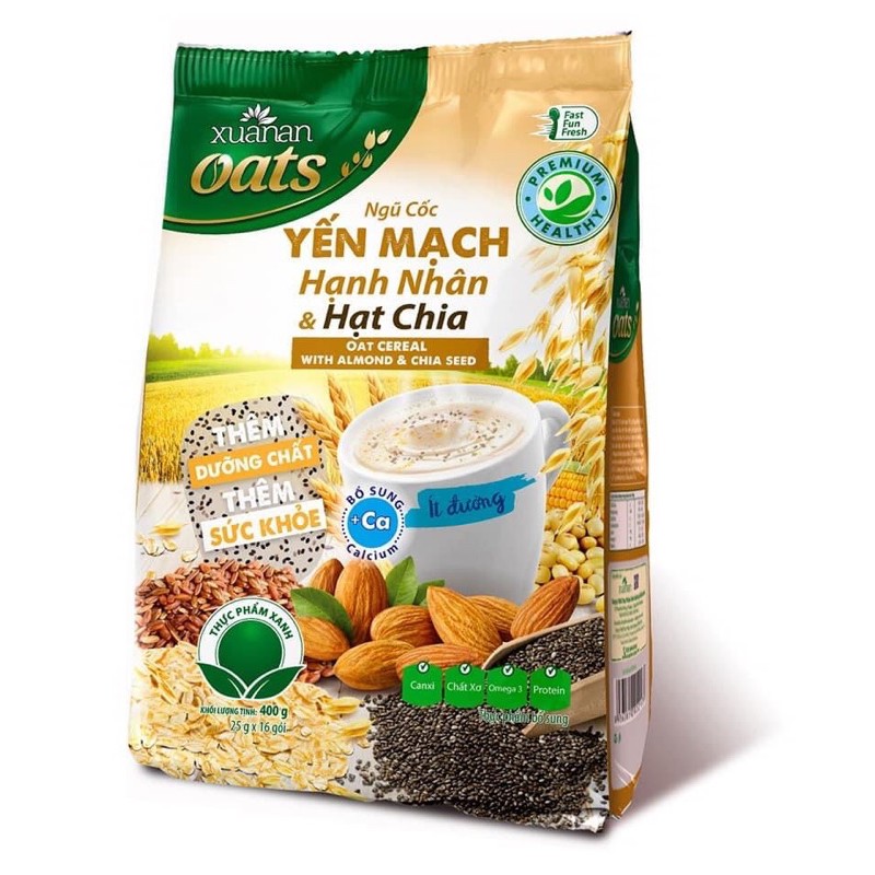 Ngũ Cốc Hạnh Nhân - Ngũ Cốc Yến Mạch Hạnh Nhân Hạt Chia Ít Đường 400g