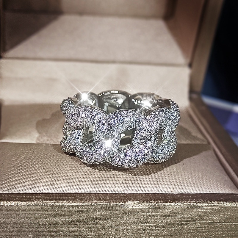 Nhẫn thời trang nam nữ cuban đính đá cubic ziconia mã vàng trắng 18K - mẫu N046