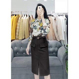 Chân váy bút chì, chân váy bút chì công sở túi trước.