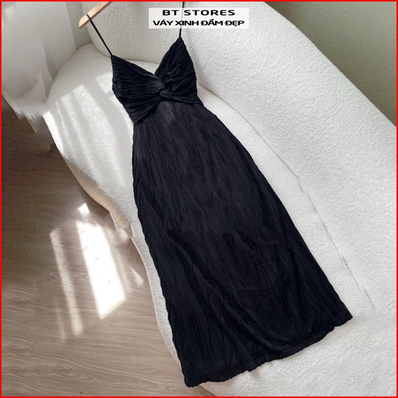 Đầm hai dây xoắn ngực BASIC chất vải thun gợn sóng Candy - BT098