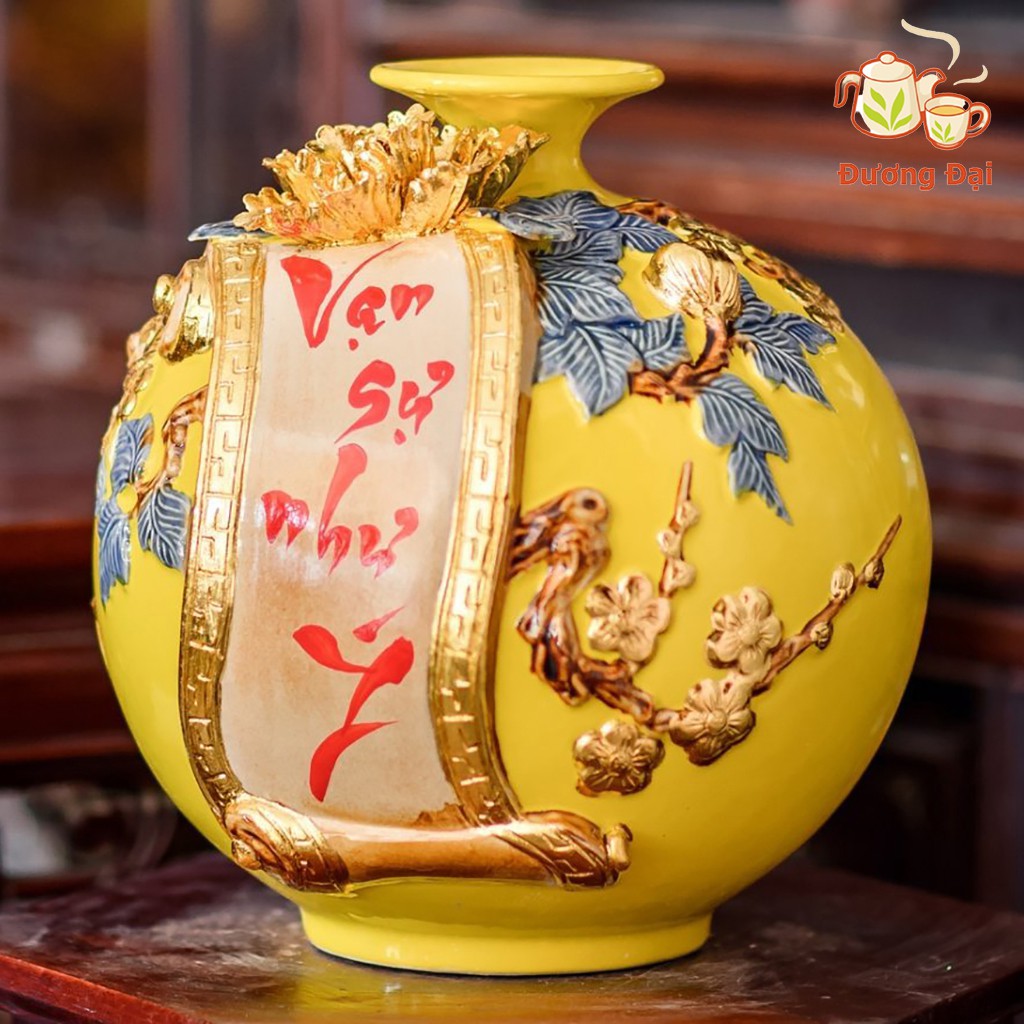 Bình Hút Lộc, Bình Hút Tài Lộc Vạn Sự Như Ý Gốm Sứ Bát Tràng Đương Đại + Tặng Kèm Đế Gỗ Hương