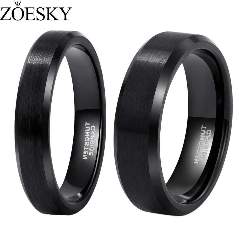 Zoesky Nhẫn Cưới Màu Đen 4mm 6mm Cỡ 4-13 Cho Nam Và Nữ