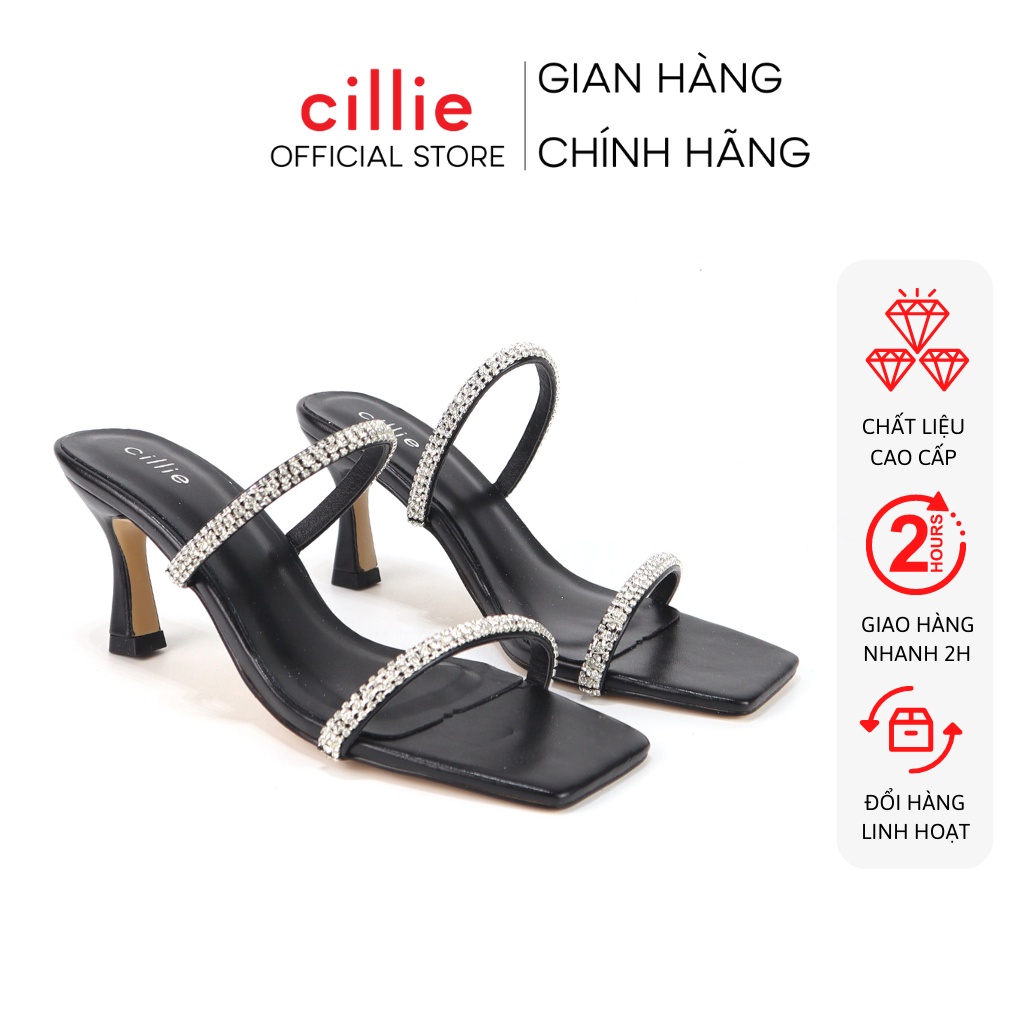 Guốc nữ quai mảnh đính đá sang trọng gót nhọn thanh lịch cao 7cm đi tiệc dạo phố Cillie 1018