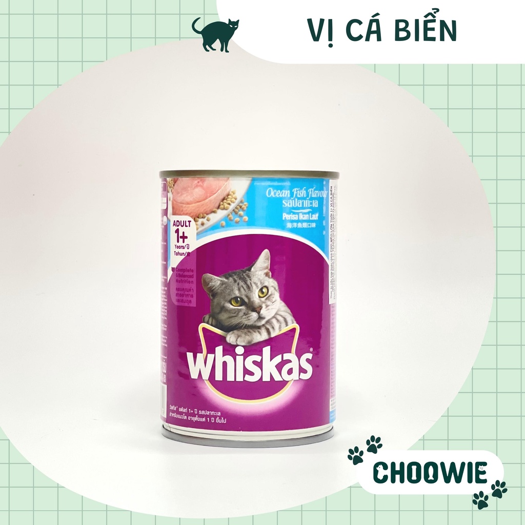 Pate Whiskas lon 400 gram dành cho mèo vị cá ngừ, cá biển