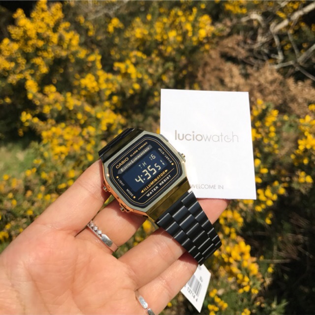 Đồng hồ Nam Casio A168WEGB-1BDF, đồng hồ chính hãng, full đen viền vàng