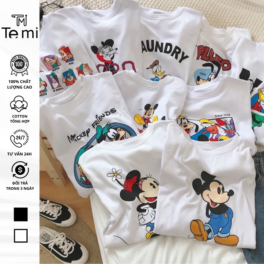 Áo thun cộc tay Mickey House, phông nam nữ form rộng oversize, hàng Quảng Châu, chất cotton, hình in nét TEMI