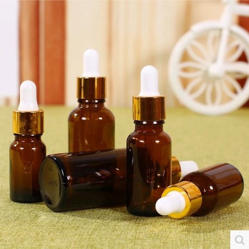 Chai serum thủy tinh nâu nắp bóp vàng 10ml