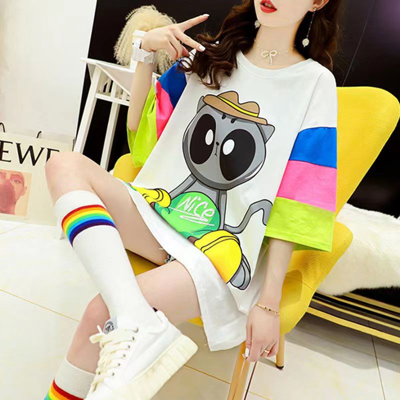 Áo Thun Tay Ngắn Dáng Rộng Họa Tiết Hoạt Hình Phong Cách Hàn Quốc Thời Trang Mùa Hè Cho Bé Gái 12-14 Tuổi