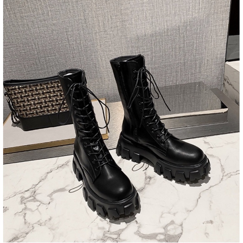 Boots cổ cao dây cột có khoá kéo