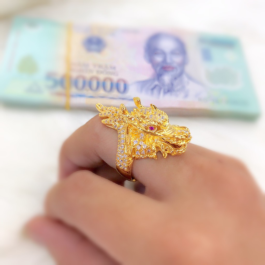 NHẫn nam đầu rồng cực ngầu mạ vàng 18k mã HUH036C