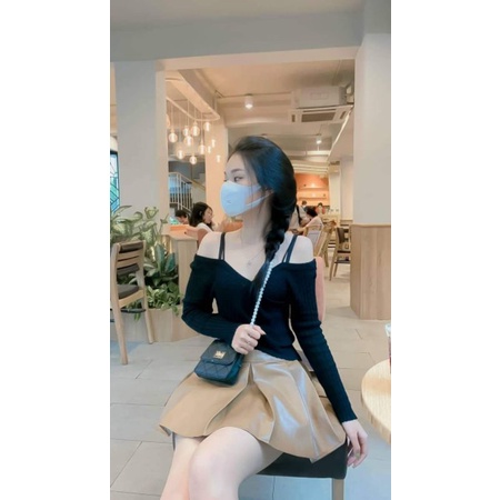 Áo len chéo vạt trễ vai hàng QC