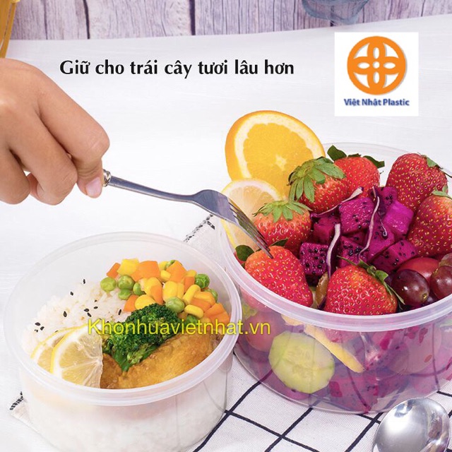Bộ 3 hộp bảo quản thực phẩm Việt Nhật hộp tròn có nắp gài đựng thức ăn an toàn tiện dụng