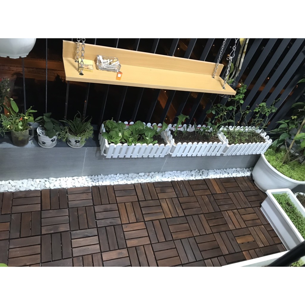 Sàn gỗ vỉ nhựa lót ban công dày 2cm 12 Nan 30x30cm - Tấm sàn ban công chịu mọi thời tiết ngoài trời cao cấp hàng XK