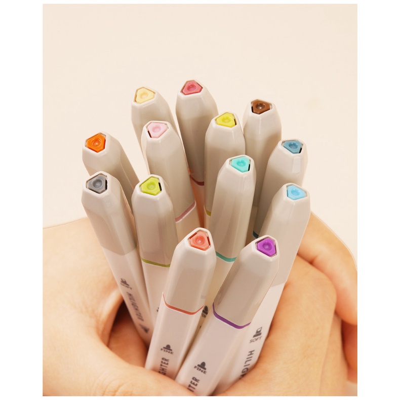 Bút highlight 24 màu hai đầu tiện dụng