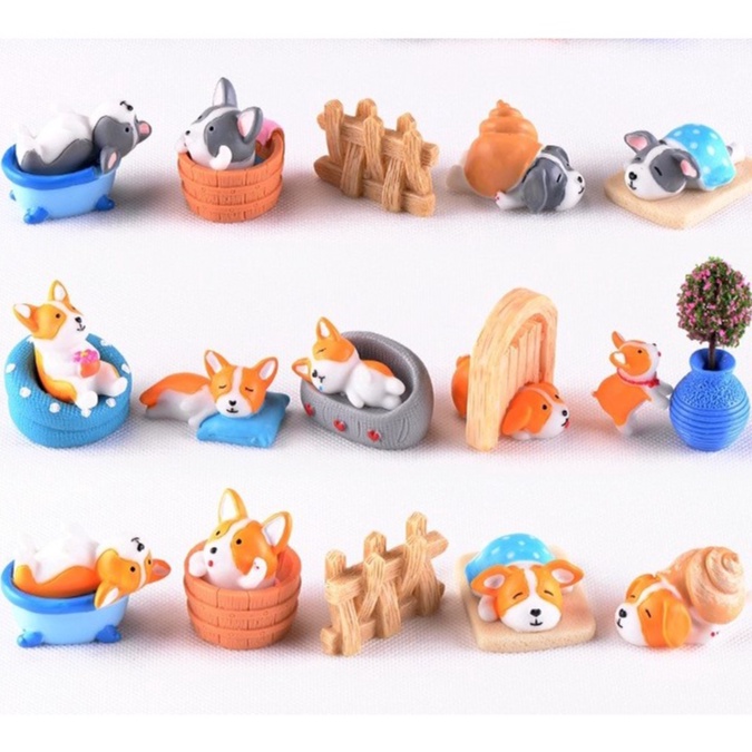 Mô Hình chú chó corgi đồ chơi nhập vai corgi trưng bày trang trí bể cá trang trí chậu cảnh