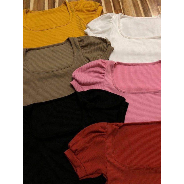 ÁO THUN GÂN TAY PHỒNG CỔ VUÔNG  Croptop