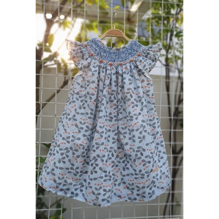 Váy smock hoa nhí xanh vải hàn
