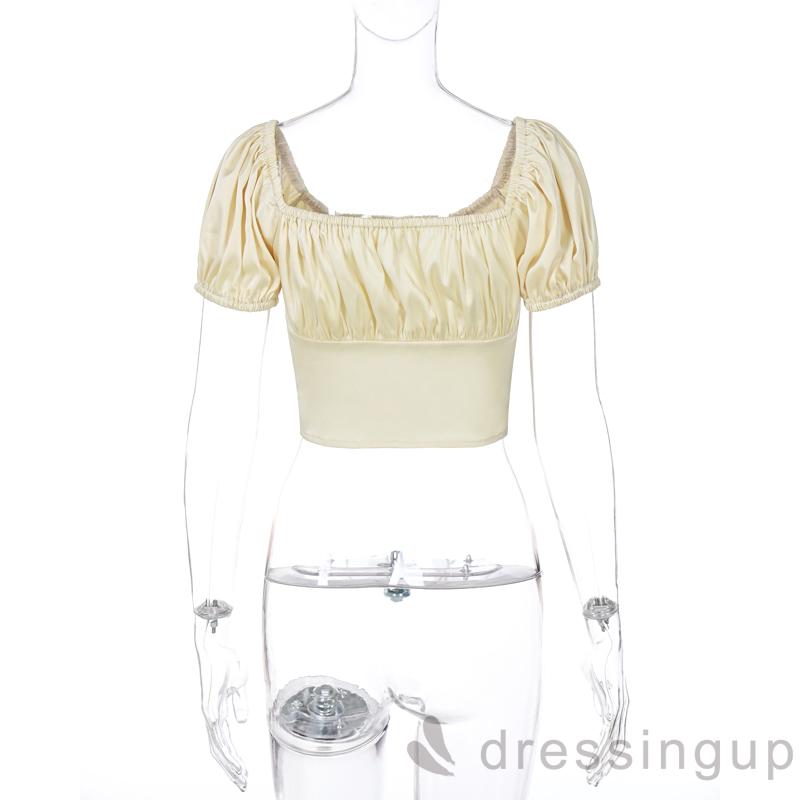 Áo Lửng Tay Phồng Màu Trơn Phong Cách Hàn Quốc Dành Cho Nữ