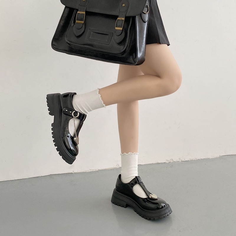 [Sẵn]✨Giày Lolita Oxford quai chữ T đính xích trái tim ( Size 35-39). 2275