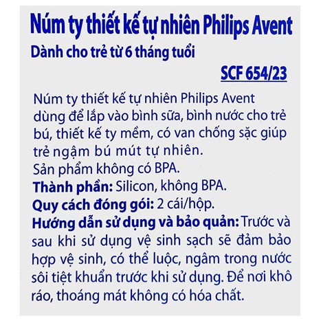 Núm ti mô phỏng tự nhiên cho trẻ từ 6 tháng tuổi vỉ đôi Philips Avent SCF654/23