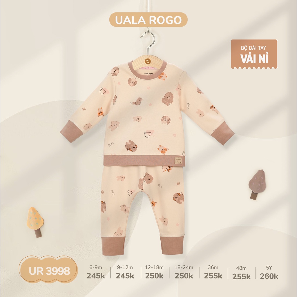 Bộ QA dài tay UalaRogo chất liệu nỉ họa tiết màu sắc trung tính cho bé 6 tháng - 5 tuổi
